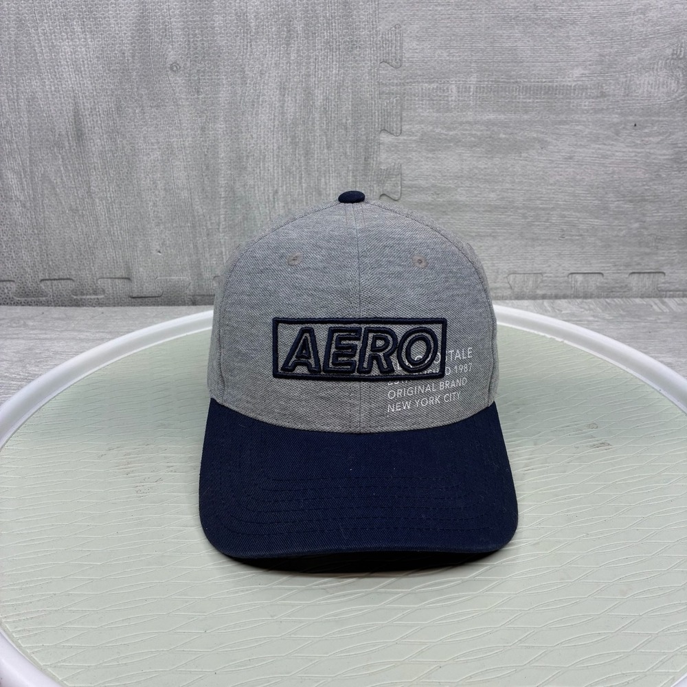 Aeropostale Aero Hat Cap Strap Back Gray Navy Blue Adjustable‎ Hat Cap Y2K